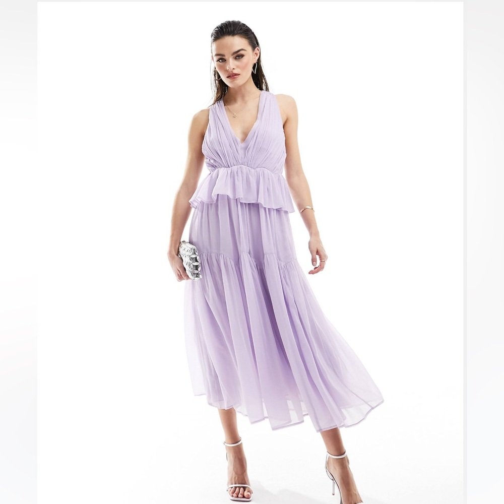 ASOS Design Lavender Tiered Midi Dress